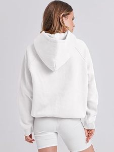Sudadera con capucha de lana con bolsillo de canguro y logotipo personalizado para mujer, sudadera holgada con estampado de letras de talla grande, OEM de invierno, venta al por mayor, Color sólido - Product Image 3