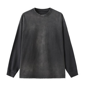 T-shirt personnalisé pour homme 100% coton à manches longues, logo vintage personnalisé, t-shirt délavé surdimensionné - Product Image 1