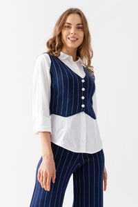 Traje de punto a rayas para mujer de alta calidad, cómodo y elegante, chaleco con botones, conjunto de pantalones, traje de punto para el trabajo, Diario, reuniones - Product Image 5