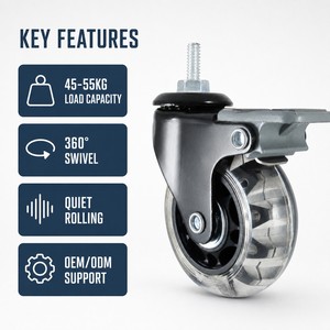 Roue pivotante pour chariot CCE Caster de 2,5 pouces en acier, polypropylène et PVC avec frein pour meubles - Product Image 4