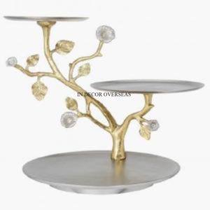 Attractive Look Silver Color Shiny Polished And Gold Plated Floral Designer High Standard Quality Metal <b>3</b> <b>Tier</b> <b>Cake</b> <b>Stand</b> Supply - Product Image 1