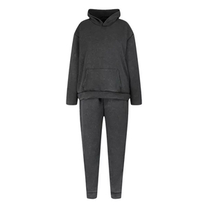 Moda Streetwear lavado ácido OEM personalizado transpirable algodón hombres chándales conjunto cremallera Sudadera con capucha con pantalones para correr - Product Image 2