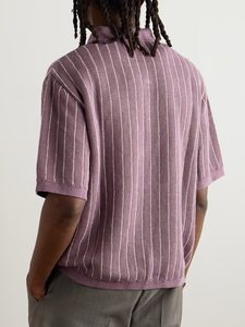 Venta al por mayor de camisa de polo sólida 100% para hombre de manga corta transpirable suelta base informal etiqueta personalizada de punto a rayas etiqueta personalizada - Product Image 4