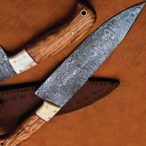 Couteau de chef de cuisine de style japonais en acier Damas de qualité supérieure personnalisé en gros gaine de coupe en cuir faite à la main OEM - Product Image 4