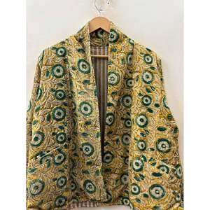 เสื้อแจ็คเก็ตคอร์ดูรอยปักลายดอกดาวเรืองสีเหลืองทองประดับมรกตสำหรับสุภาพสตรี คอลเลคชั่นฤดูใบไม้ร่วง สไตล์เสื้อคลุม - Product Image 2