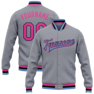Vente en gros dans l'industrie directe de bombardier décontracté hiver personnalisé rose violet-noir veste Letterman universitaire à snap complet - Product Image 6