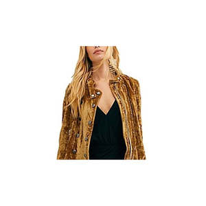 Free People Haut tricoté à épaules dénudées pour femme, imprimé, manches courtes, jaune, taille XS (XS) - Product Image 2