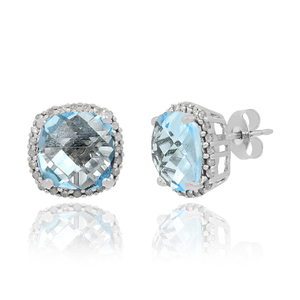 925 Sterling Silver Blue Topaz Gemstone Stud Earrings Vintage Fashionable <b>Jewelry</b> for Women Parties Engagements Bezel Setting - Product Image 5