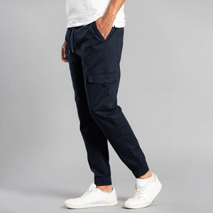 Venta al por mayor 100% algodón pantalones de chándal para hombre logotipo bordado personalizado Color Azul Marino sólido 4 bolsillos Baggy Streetwear hombres pantalones de chándal - Product Image 3