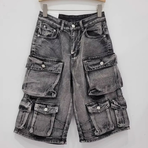 Cargo Jean Jorts para hombres, hecho a mano de algodón, Sun-Faded Baggy Street Retro Wash Jorts en Denim con un diseño de pierna ancha Jorts - Product Image 4