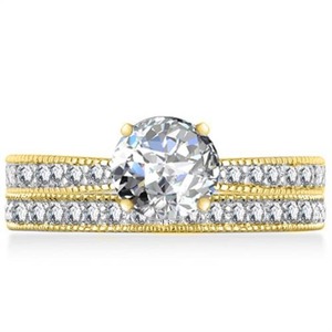 Élégante bague à épaule ronde avec alliance assortie, diamant de laboratoire de 0,80 ct en or 18 carats et platine - Product Image 2