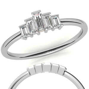 Bague de fiançailles SHREYA DIAM à 5 pierres en diamant baguette cultivé en laboratoire, sertie de griffes, plaquée or, argent 925, classique géométrique pour femme - Product Image 1