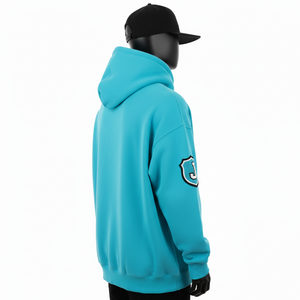 Sweat à capuche en polaire 330GSM Turquoise Tissu doux et chaud Logo personnalisé Broderie Patch en chenille Style streetwear Basiques Sweat à capuche - Product Image 5