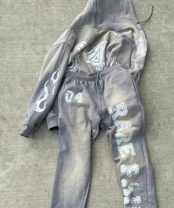 Conjunto Deportivo de Dos Piezas para Hombre con Cierre, Lavado Ácido, Estampado Digital, Sudadera con Hombros Caídos y Pantalones Deportivos Acampanados, Unisex - Product Image 5