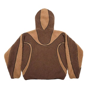 Superbe veste polaire à capuche pour homme, motif géométrique color-block noir, style streetwear, chaude pour l'hiver, décontractée, en laine d'agneau, avec protection faciale - Product Image 6