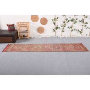 พรมขนแกะสี่เหลี่ยมสไตล์วินเทจสีแดง2.4x10.2ft ลวดลายเรขาคณิตสีเบจวัสดุวิสคอสสำหรับตกแต่งห้องนอน - Product Image 1