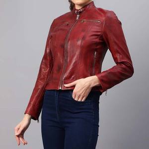 Nouvelle Vente Chaude Veste en Cuir Rouge pour Femme en Cuir de Vache Personnalisée Imprimée en Corduroy Respirante Confortable à la Mode - Product Image 4
