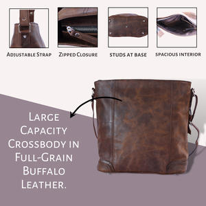 Stylish Lightweight Women's Genuine Leather <b>Crossbody</b> <b>Hobo</b> <b>Bag</b> Large Capacity Zipper Two Shoulder Straps Durable for Office Use - Product Image 3