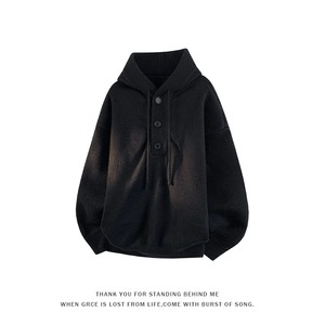 เสื้อสเวตเตอร์ถักมีฮู้ดสไตล์เกาหลีสำหรับผู้ชายเสื้อกันหนาวแบบสวมหัวทรงโอเวอร์ไซส์ลำลองให้ความอบอุ่นมีสไตล์สีทึบ - Product Image 2