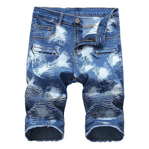 Pantalones cortos de mezclilla azul de la mejor calidad 100% algodón para hombre, ecológicos, informales, de cintura media, de punto recto, verano y otoño - Product Image 1