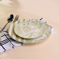 Service d'assiettes en porcelaine artistique Hazel, vert, moderne, luxueux, écologique, non toxique, passe au lave-vaisselle, durable, élégant, personnalisé