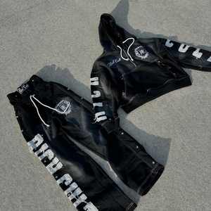 Ensemble de sweat-shirt surdimensionné poids lourd personnalisé lavé à l'acide en détresse soleil délavé patch brodé sweat à capuche zippé - Product Image 5