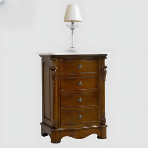 Chevet classique en teck massif à 4 tiroirs, détails sculptés, finition polie lisse, fait à la main, écologique, meubles de chambre à coucher et de salle à manger - Product Image 1