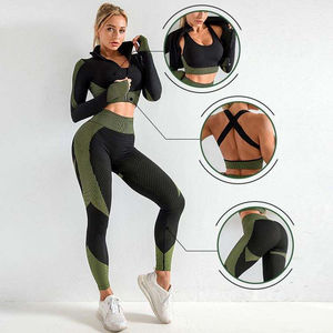 Lanyu Yoga Crop Top Chaquetas de yoga Sujetadores deportivos para Fitness Leggings Gym Wear Conjuntos de mujer Ropa deportiva Conjunto de 3 piezas Ropa de mujer - Product Image 1
