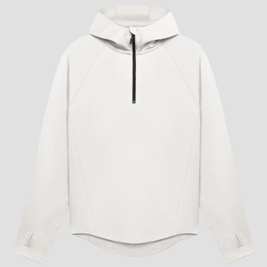 Sweat-shirts à capuche en polaire ajustés pour homme avec logo personnalisé, fermeture éclair 1/4, respirants, en polyester/coton, pour la salle de sport en automne - Product Image 2