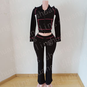 Chándales de mujer, conjunto de 2 piezas, trajes informales, sudaderas con cremallera de punto Waffle con pantalones acampanados, chándales de entrenamiento de gimnasio para mujer - Product Image 6