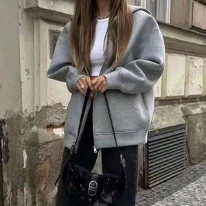 Sudadera con capucha de lana de algodón con cremallera completa para mujer, Sudadera ligera y acogedora con capucha, elegante y funcional para uso en otoño e invierno - Product Image 4