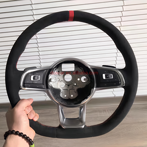 Volante de fibra de carbono forjado de gamuza de cuero para DosVW <span class=keywords><strong>Golf</strong></span> MK7 7,5 GTI GTD <span class=keywords><strong>GTE</strong></span> R 2013-2020 Polo GTI para Tiguan Passat - Product Image 2
