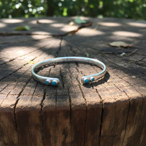 Minimalist Silver Cuff <b>Bracelets</b> with Double Turquoise Accent <b>Stones</b> - Product Image 1