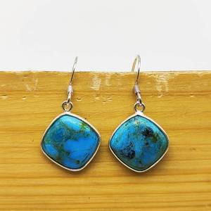 Naturel Mohave Turquoise Coussin Forme Gemme Lunette Boucle D'oreille Fabriqué À La Main En Argent Sterling 925 Boucle D'oreille Vente Chaude En Gros - Product Image 1