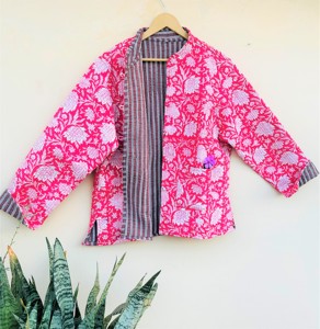 Femmes 100% coton bloc imprimé manteau matelassé réversible veste inde hiver meilleure qualité matériel boutons Direct brut - Product Image 3