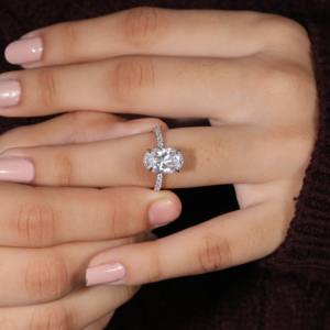 เครื่องประดับที่ดี925แหวนหมั้นแต่งงานเงินสเตอร์ลิงสี D อัญมณี Moissanite VVS 11*7มม. รูปไข่ของขวัญที่ทันสมัย - Product Image 4