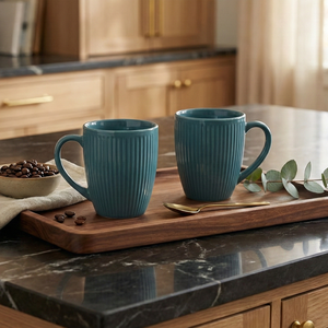 ชุดแก้วกาแฟเซรามิกสีเทอร์ควอยซ์ ลายเพ้นท์มือ ใช้กับเครื่องล้างจานและไมโครเวฟได้ พร้อมช้อน - Product Image 2