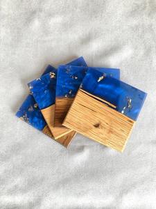 Juego de posavasos de madera de nogal y resina epoxi negra gris metalizado Juego de posavasos Idea de regalo - Product Image 2