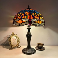 Lampe de table SIMIG en verre teinté antique, motif rose et libellule, design moderne, dôme vintage, lampe de bureau pour la maison et le bureau