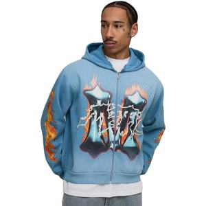 เสื้อฮู้ดซิปพิมพ์โลโก้ตามสั่งสำหรับผู้ชาย ผ้าฝ้าย 100% หนานุ่มสำหรับฤดูหนาว ทรงโอเวอร์ไซส์ สตรีทแวร์ คุณภาพสูง - Product Image 1