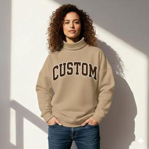 Sudadera de Felpa de Algodón Grueso de Alta Calidad Personalizada para Mujer, Sudadera Holgada con Hombros Caídos y Cuello Alto Simulado Bordada - Product Image 6