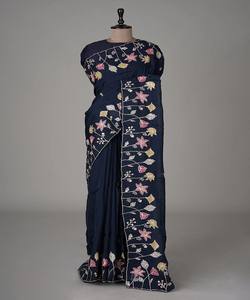 El Sari de lino más elegido con diseño de pelea y trabajo de lentejuelas para ropa informal y de fiesta, hermoso trabajo de bordado - Product Image 1