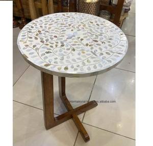 Royal Mother of Pearl Inlay Coffee Table Mesa de madera de diseño clásico para sala de estar con patrones y tamaños personalizados - Product Image 6