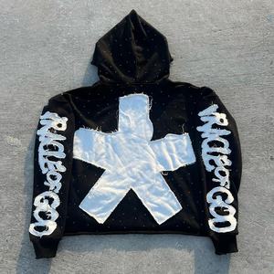 Custom made rhinestone <b>hoodies</b> heavy weight fully embroidered <b>men's</b> <b>hoodies</b> - Product Image 3