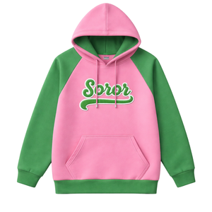 <b>Pink</b> Soror Raglan Sleeve <b>Hoodie</b> Greek Sorority Womens <b>Pink</b> & Green College Sisterhood Stylish Casual <b>Hoodie</b> Apparel - Product Image 3