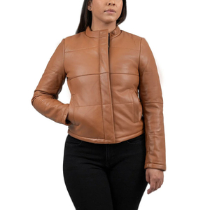 Stand Collar Custom Pockets Style Women Fashion Leather Jackets Best Arrival Women Fashion Leather Jackets - Product Image 1