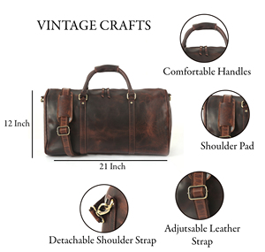 Sac polochon artisanal vintage en cuir véritable de luxe tendance fermeture à glissière qualité supérieure hommes femmes voyage gymnastique sport - Product Image 3