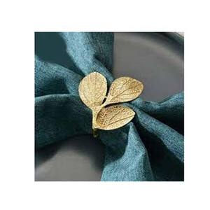 Anneau de serviette en métal doré gaufré à trois feuilles Anneau de serviette de mariage Décoration de table de mariage à la mode simple Anneaux de serviette en or - Product Image 1