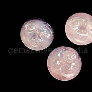 Pierre précieuse de forme de visage de quartz rose naturel, cabochon sculpté de visage de pleine lune, pierre précieuse lâche sculptée de visage, cabochon de visage, vente de 20mm - Product Image 2