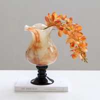 Vases en verre soufflé à la bouche Bixuan avec bord festonné en forme de pétale, ambre, turquoise, bleu glace, crème, orange, porte-fleurs, décoration de centre de table de mariage